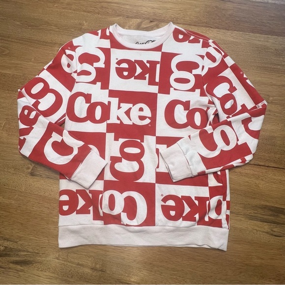 Vintage look Coke sweatshirt sz medium all over print‎ AOP see photos coca cola - Picture 1 of 11